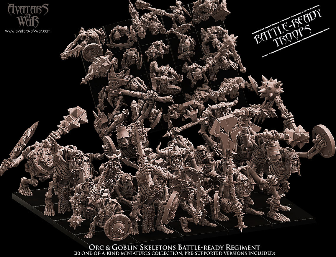 orc & goblin skeletons battle ready regiment , undead, avatars of war