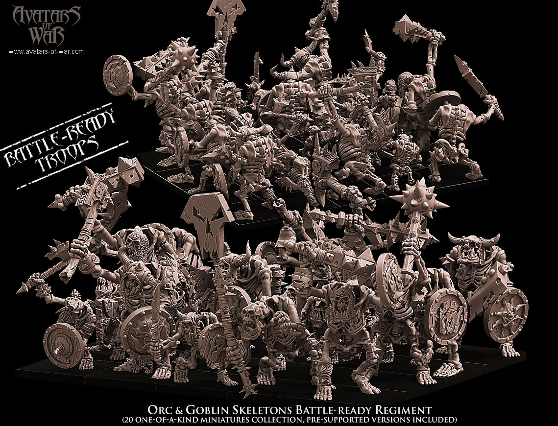 orc & goblin skeletons battle ready regiment , undead, avatars of war
