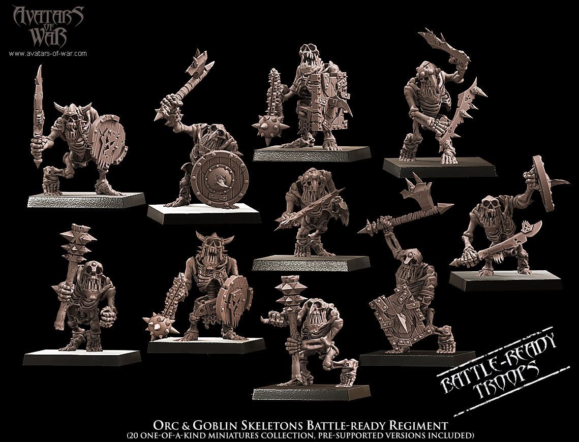 orc & goblin skeletons battle ready regiment , undead, avatars of war