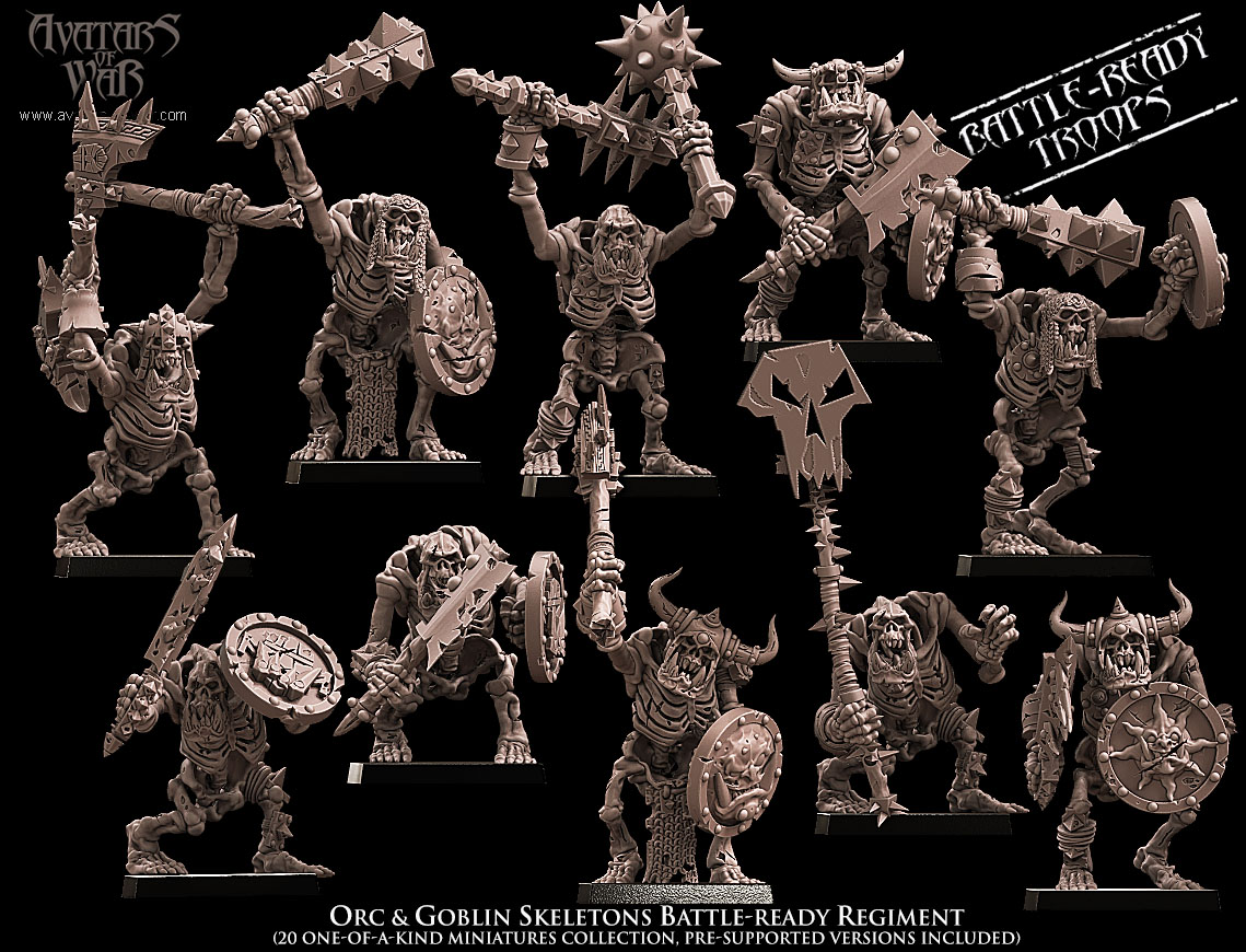 orc & goblin skeletons battle ready regiment , undead, avatars of war