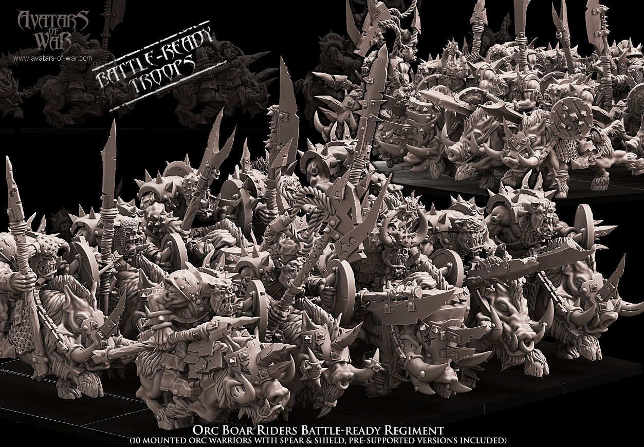 orc boar riders battle ready regiment, orcs & goblins avatars of war