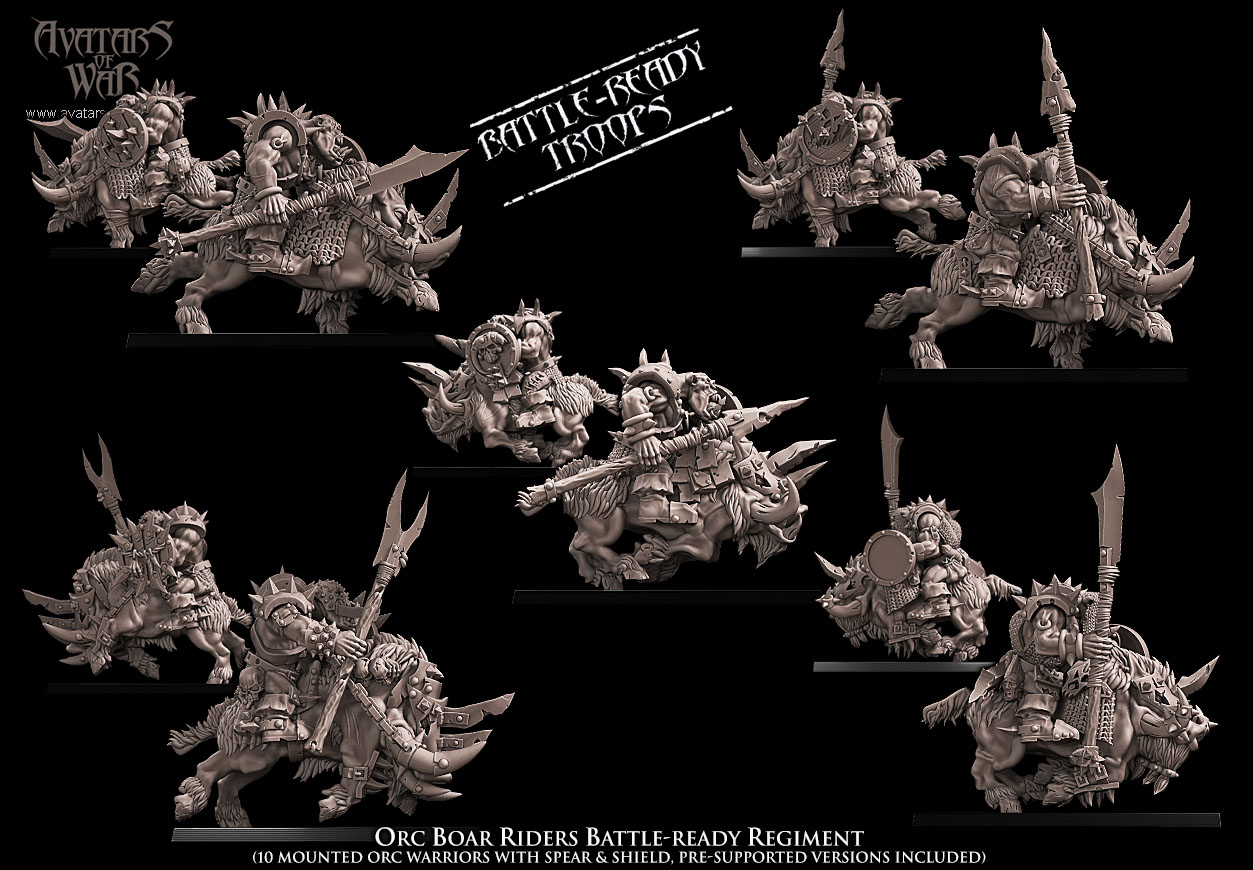orc boar riders battle ready regiment, orcs & goblins avatars of war