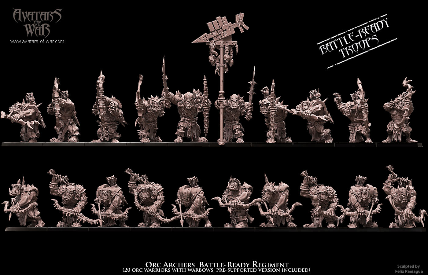 iron orcs with weapon & shield battle ready regiment, orcs & goblins, avatars of war (copy)
