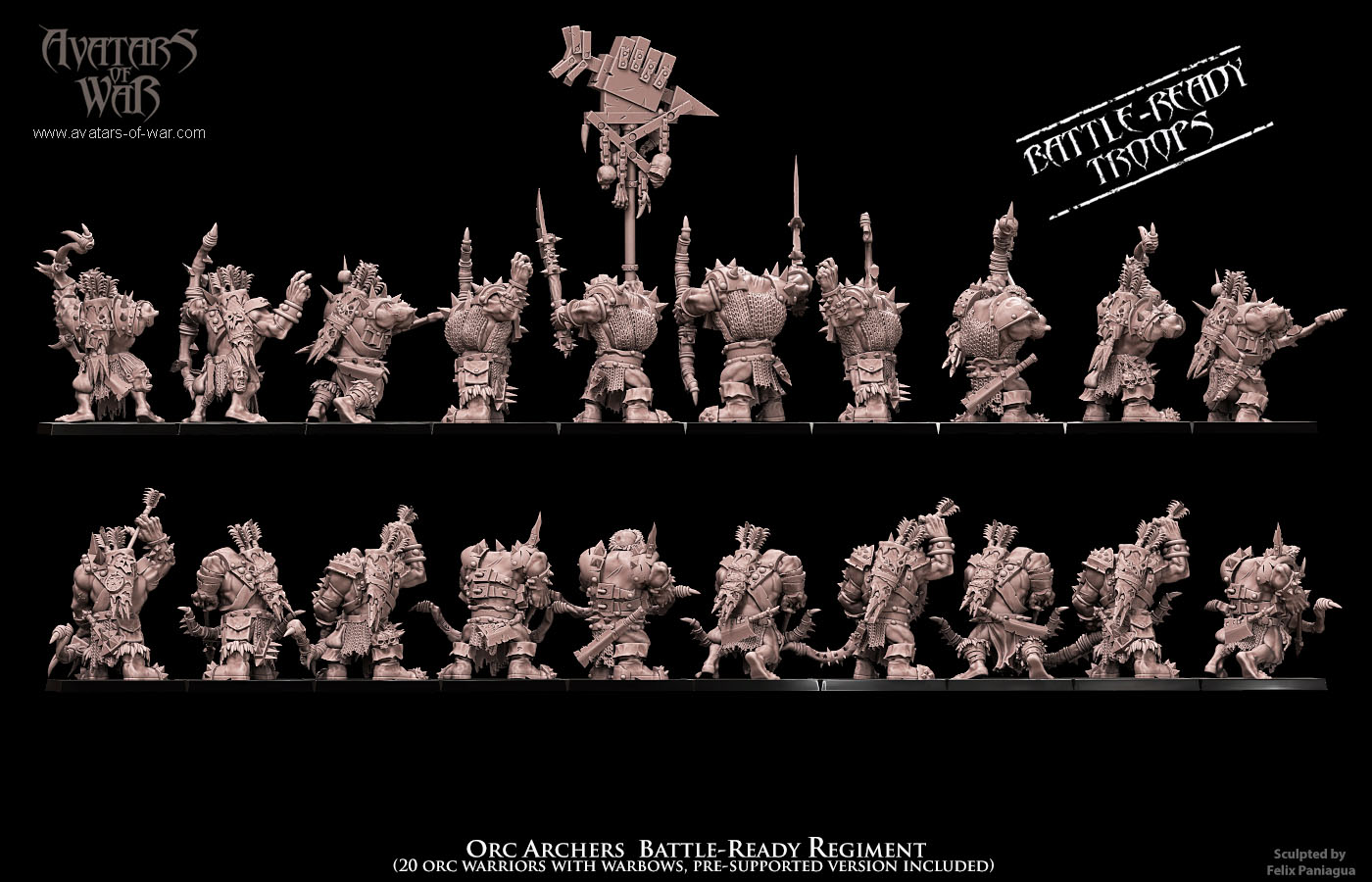 iron orcs with weapon & shield battle ready regiment, orcs & goblins, avatars of war (copy)