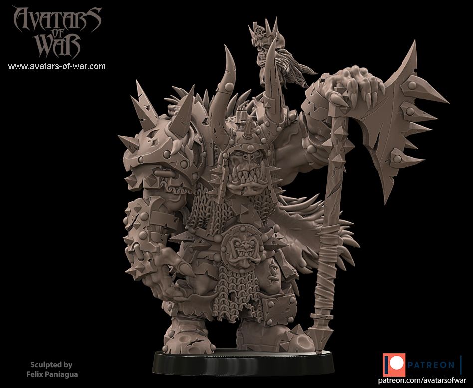 black orc warlord with great axe, orcs & goblins avatars of war (copy)