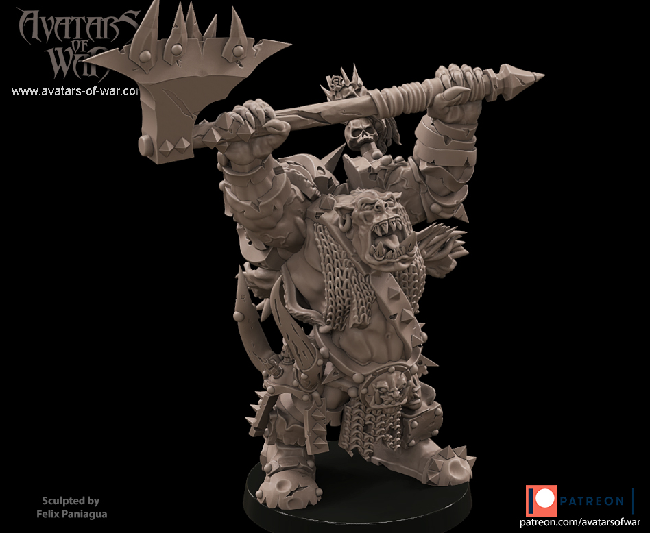 black orc warlord with great axe, orcs & goblins avatars of war (copy)