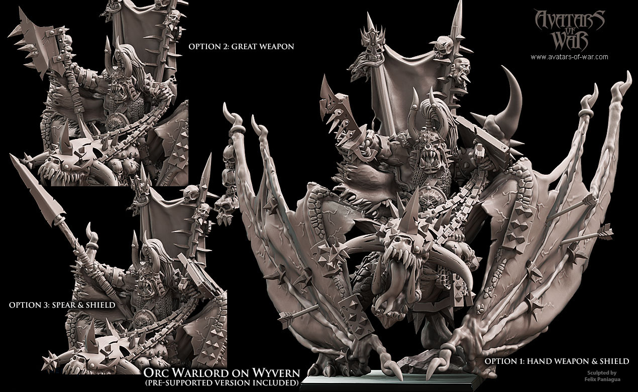 iron orc warlord on wyvern, orcs & goblins avatars of war (copy)