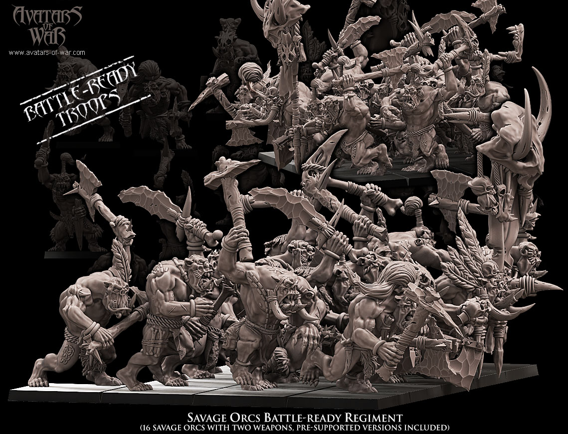 savage orcs battle ready regiment, orcs & goblins, avatars of war