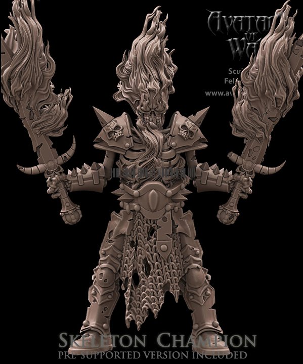 Skeleton Champion with fire swords