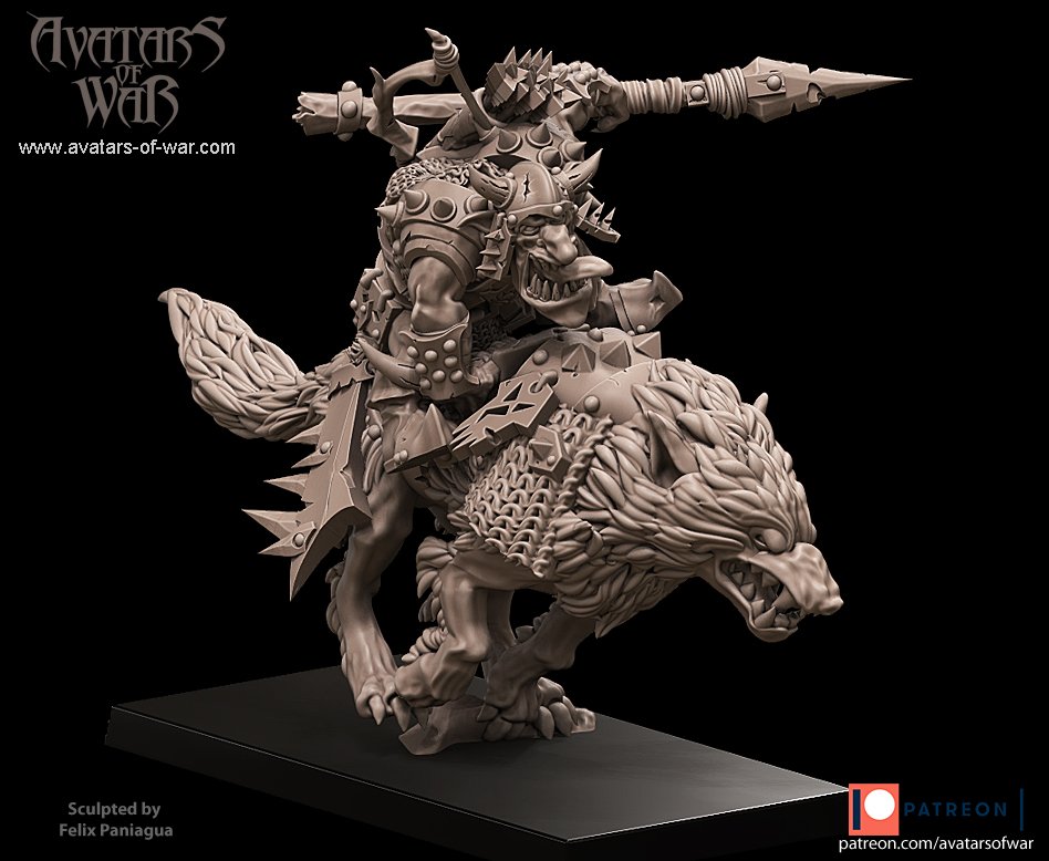 goblin hero on wolf with spear and shield , orcs & goblins avatars of war (copy)