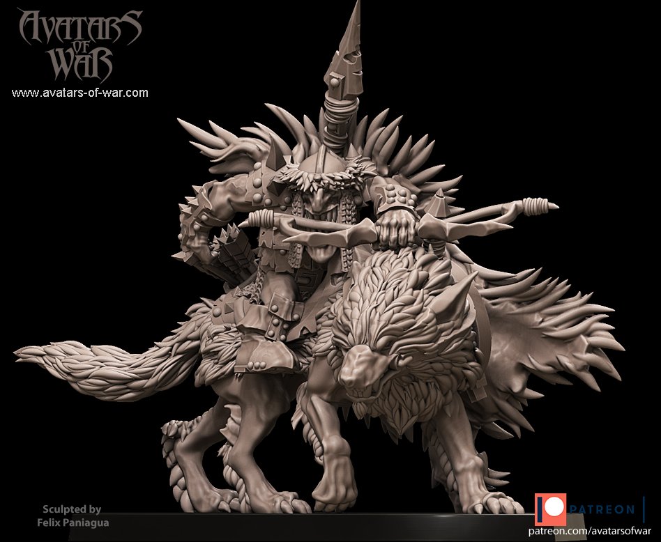 goblin hero on wolf with spear and bow, orcs & goblins avatars of war (copy)