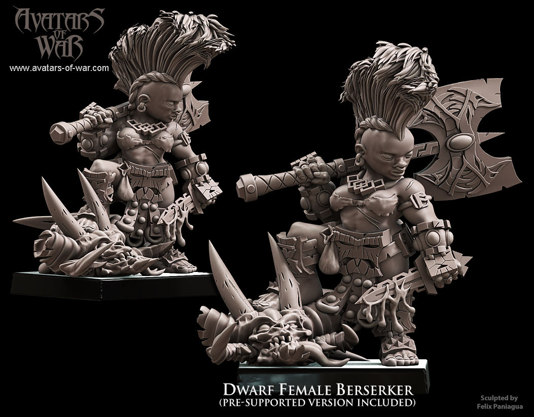 dwarf female berserker with great weapon, dwarfs avatars of war