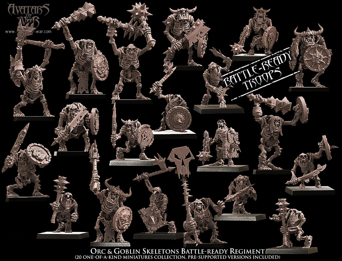 orc & goblin skeletons battle ready regiment , undead, avatars of war