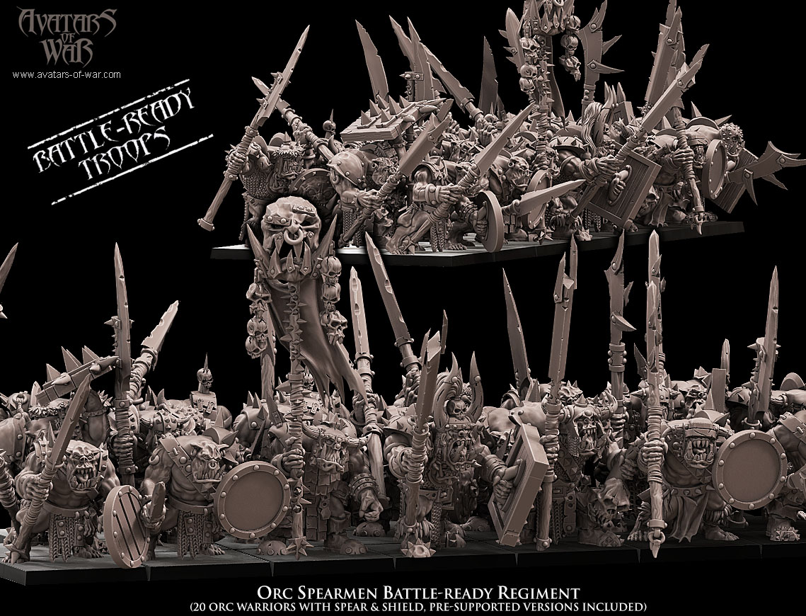 orc warriors battle ready regiment, orcs & goblins, avatars of war (copy)