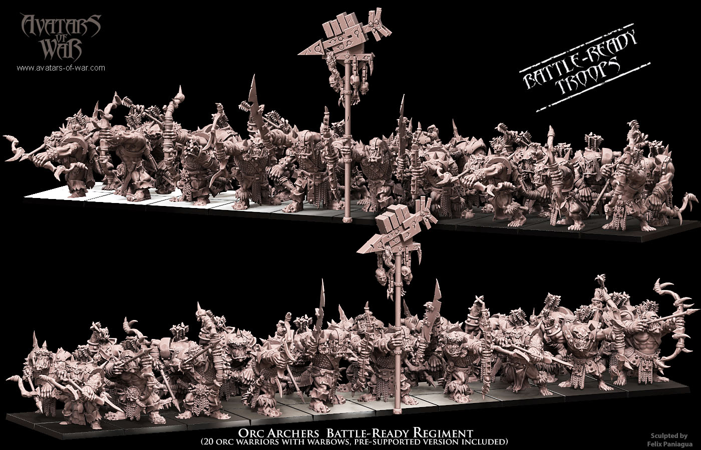 iron orcs with weapon & shield battle ready regiment, orcs & goblins, avatars of war (copy)