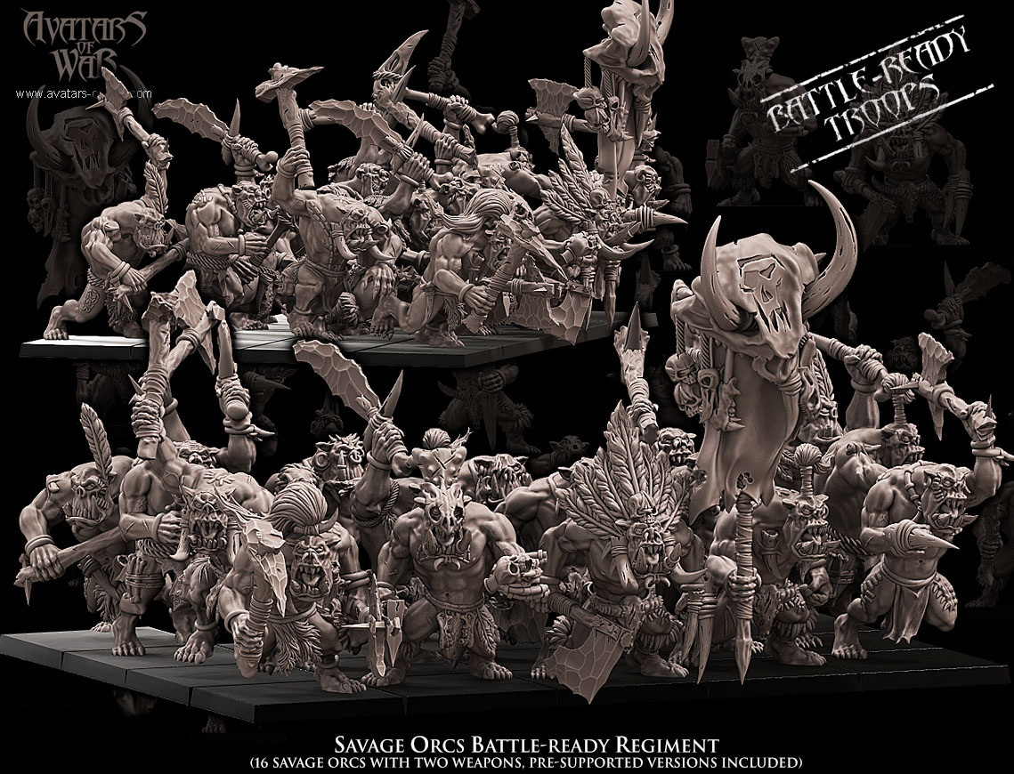 savage orcs battle ready regiment, orcs & goblins, avatars of war