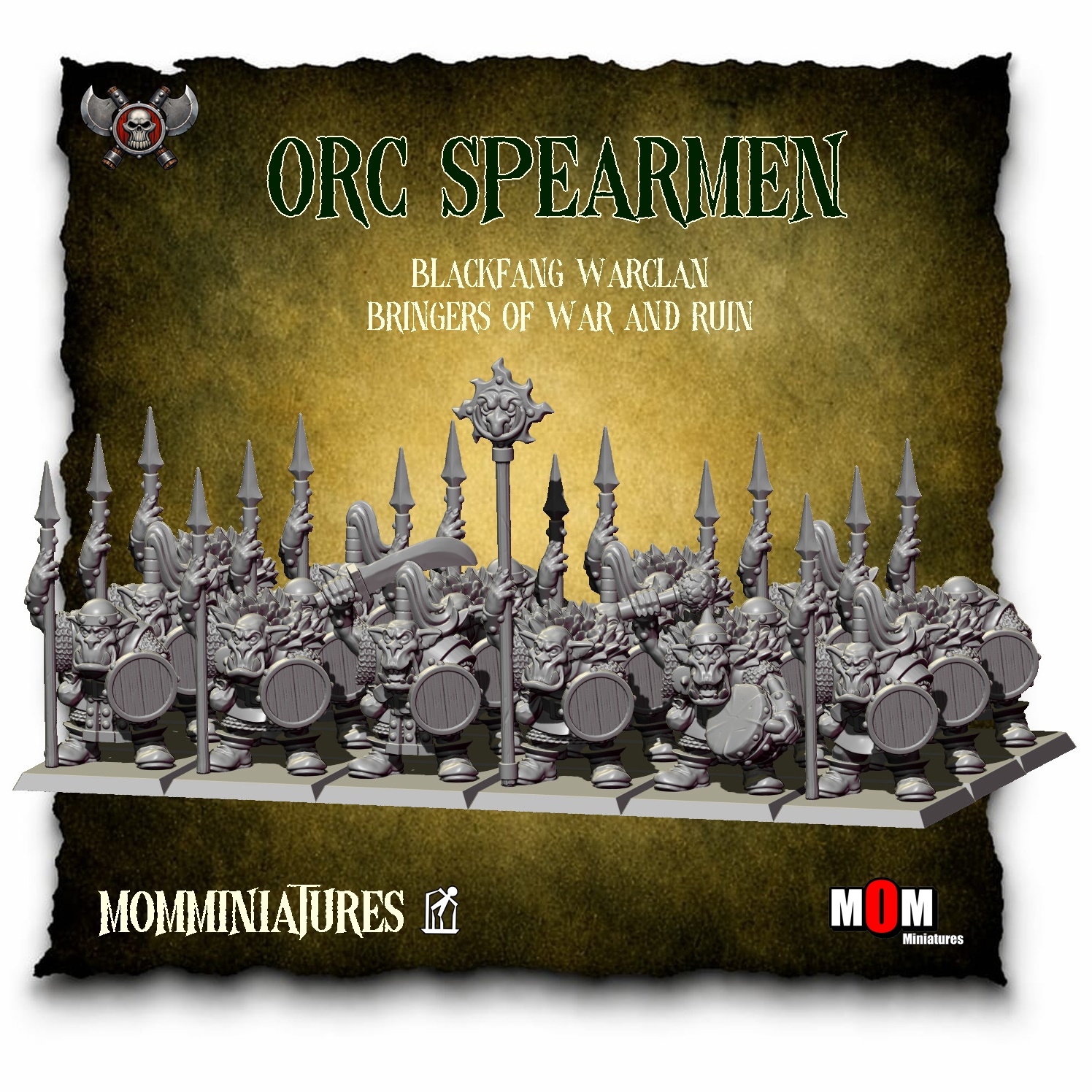 orc warriors hand weapon and shield, blackfang warclan mom miniatures (copy)