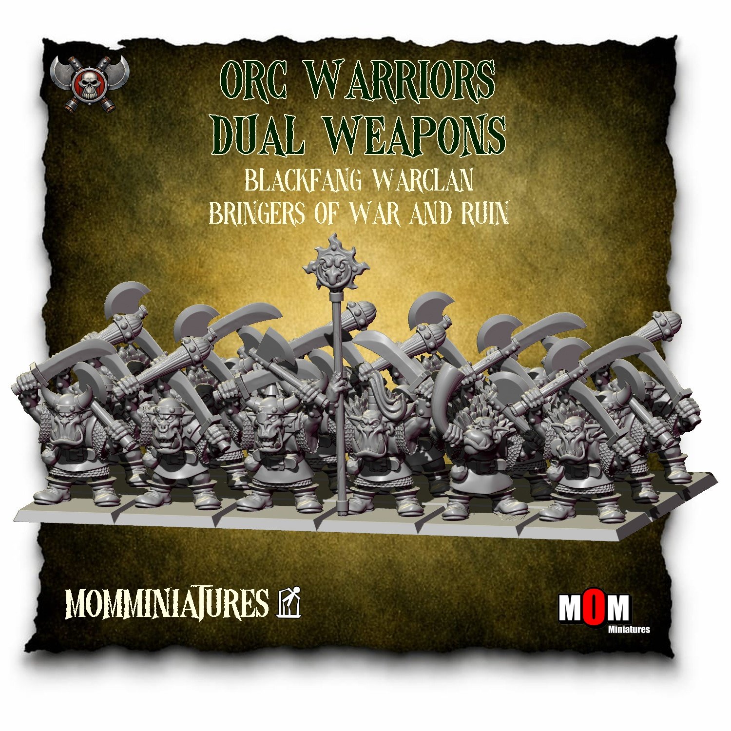 orc warriors dual weapons, blackfang warclan mom miniatures
