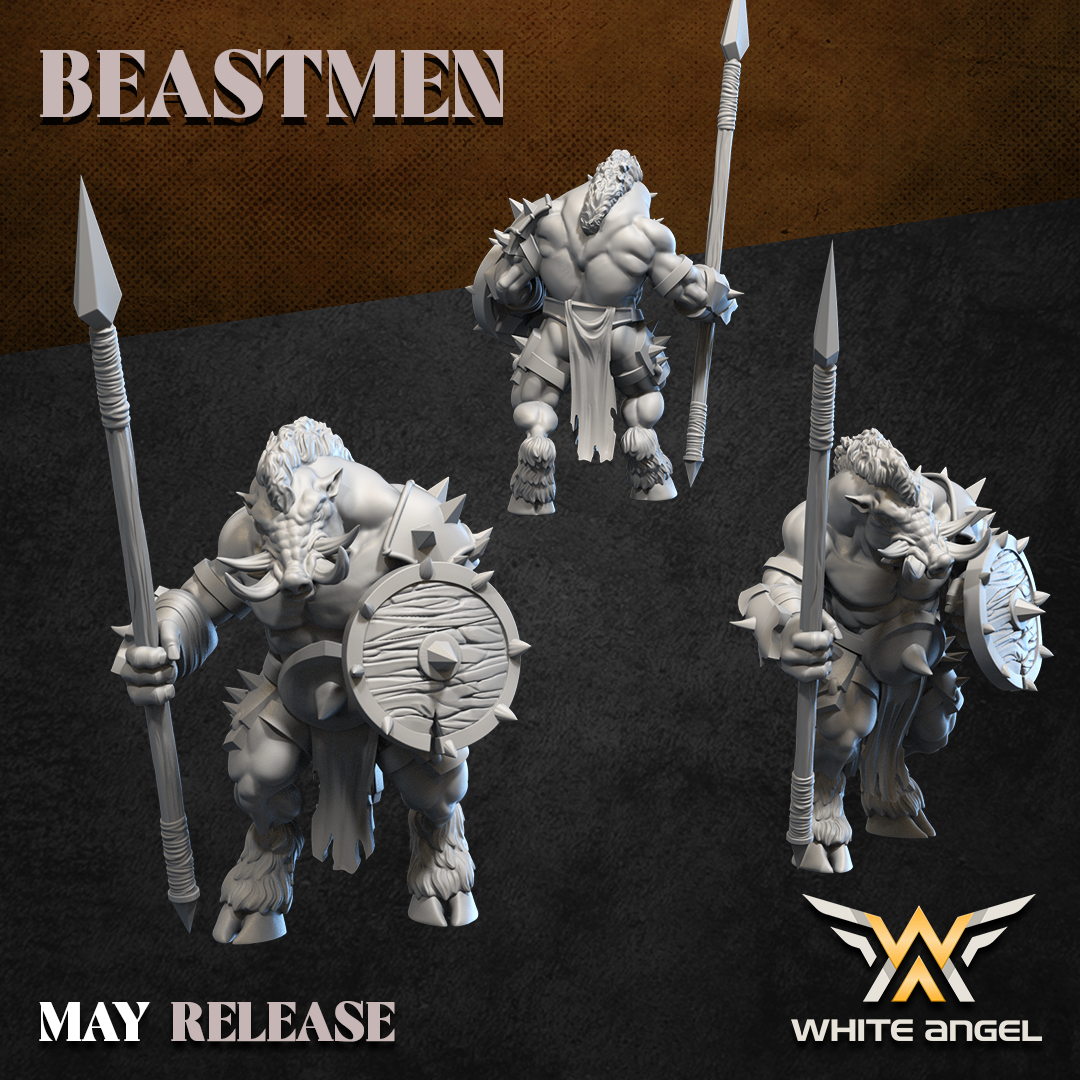 beast boar warrior, beastmen, white angel miniatures