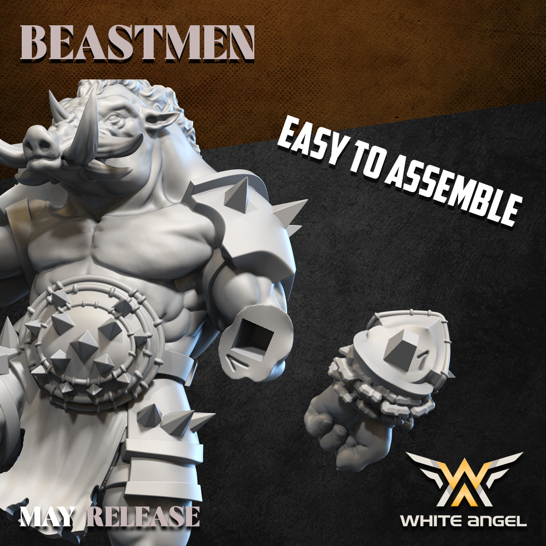 beast boar warrior, beastmen, white angel miniatures
