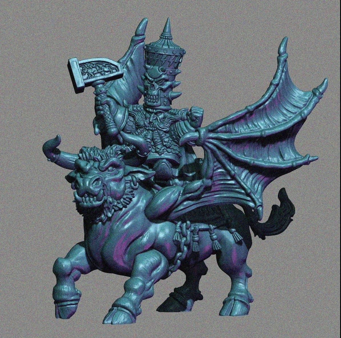 evil dwarf lord on bull, fabelzel miniatures