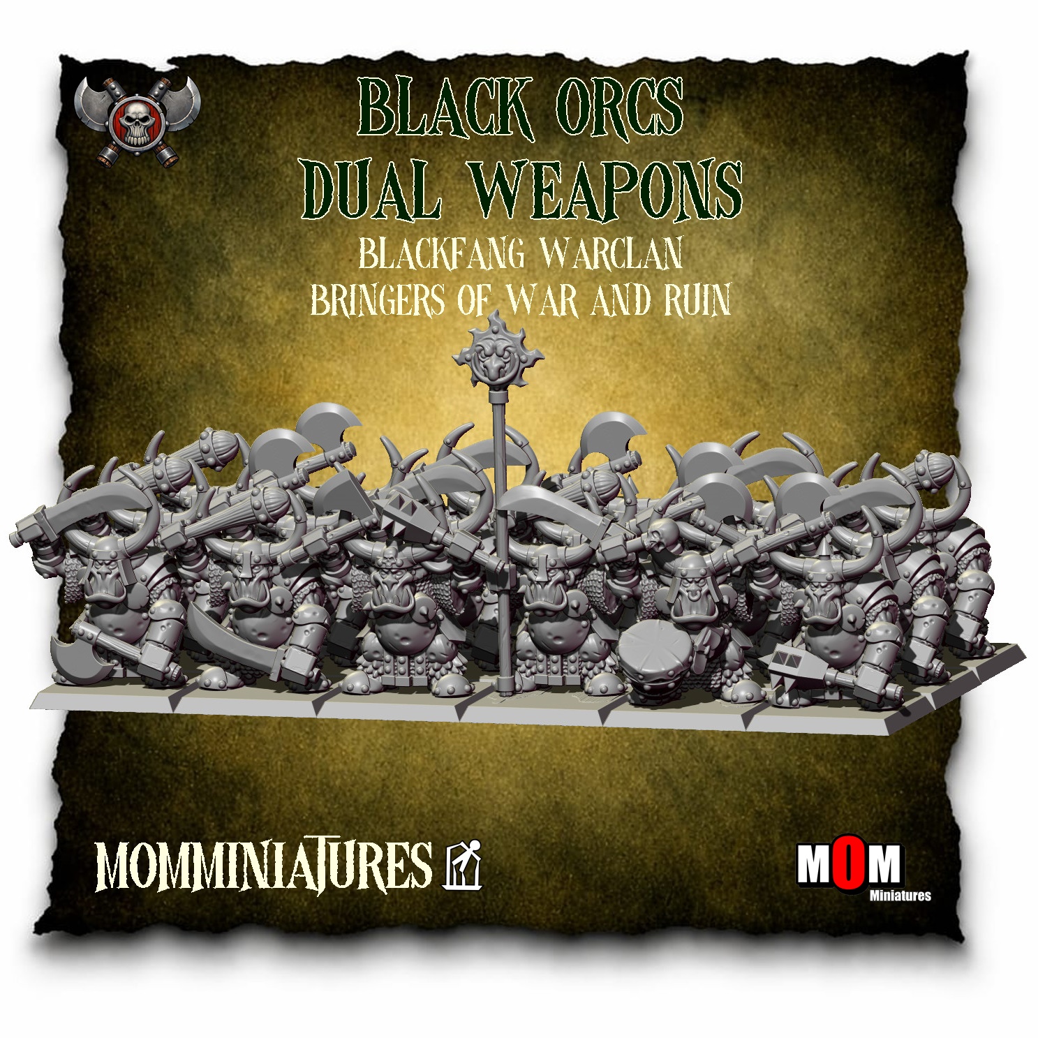 black orcs dual weapons, blackfang warclan mom miniatures
