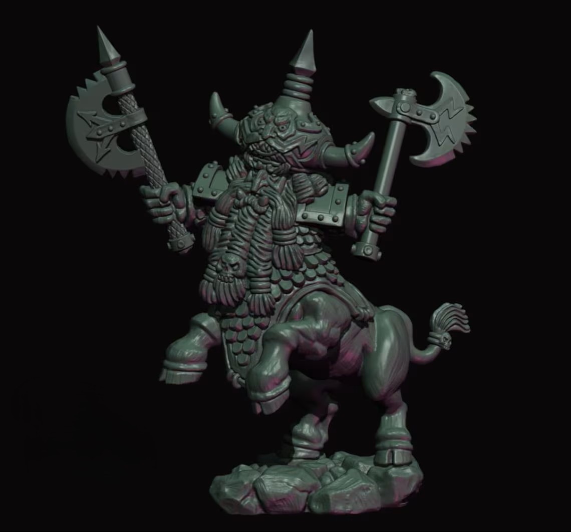 evil dwarf bull centaur chief, fabelzel miniatures