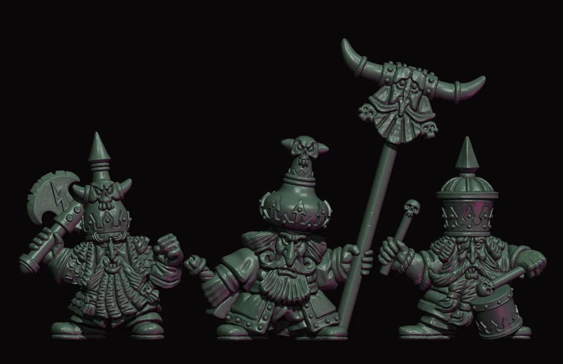 evil dwarf warrior command group, fabelzel miniatures