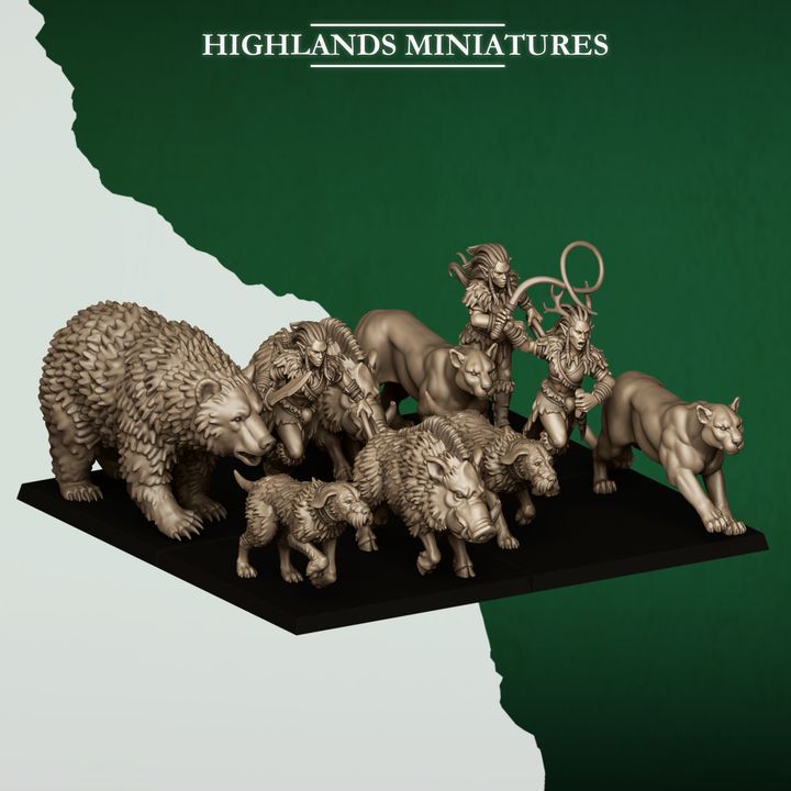 feral animals and beastamers, feral elves | highlands miniatures