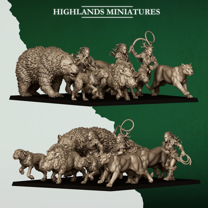 feral animals and beastamers, feral elves | highlands miniatures