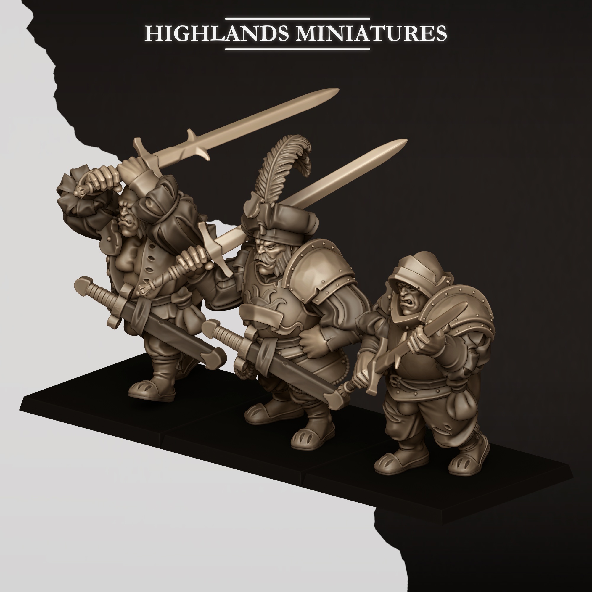 sunland ogres with zweihander, sunland highlands miniatures