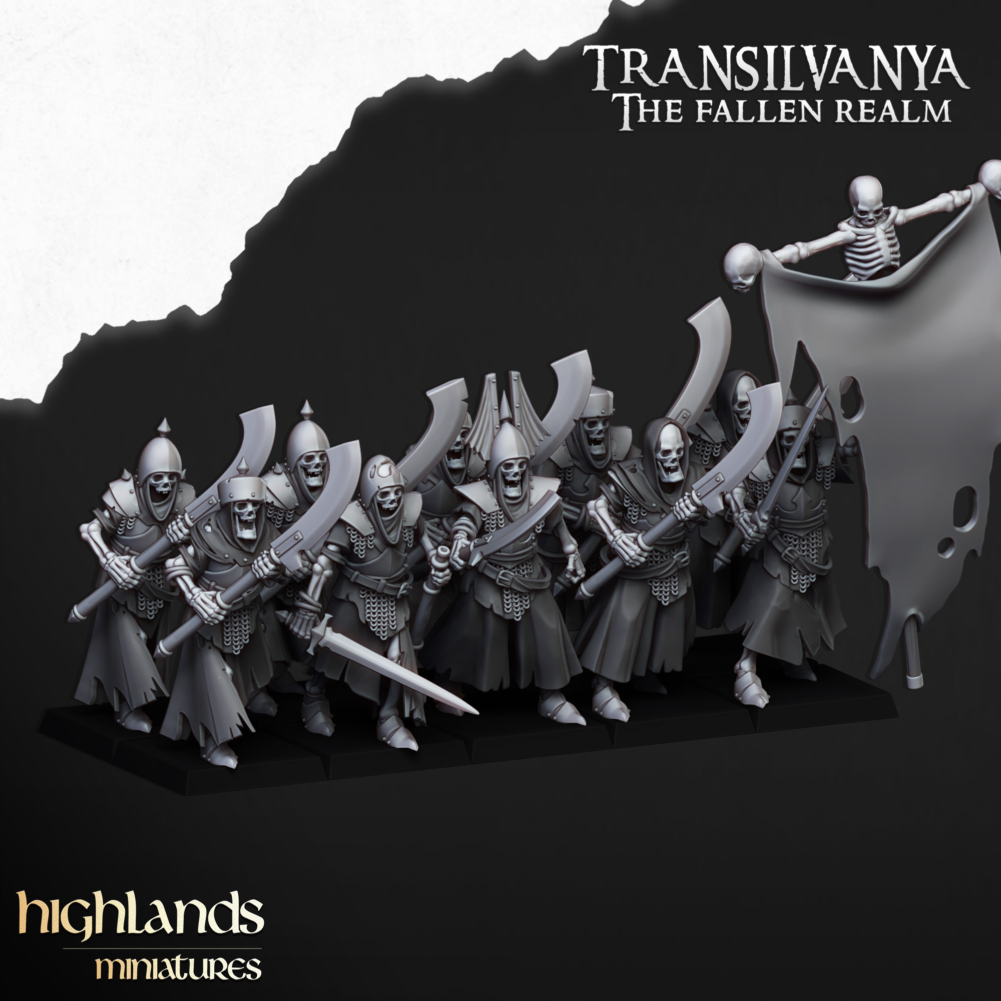 skeletal guard with shields, transylvania the fallen realm highlands miniatures (copy)