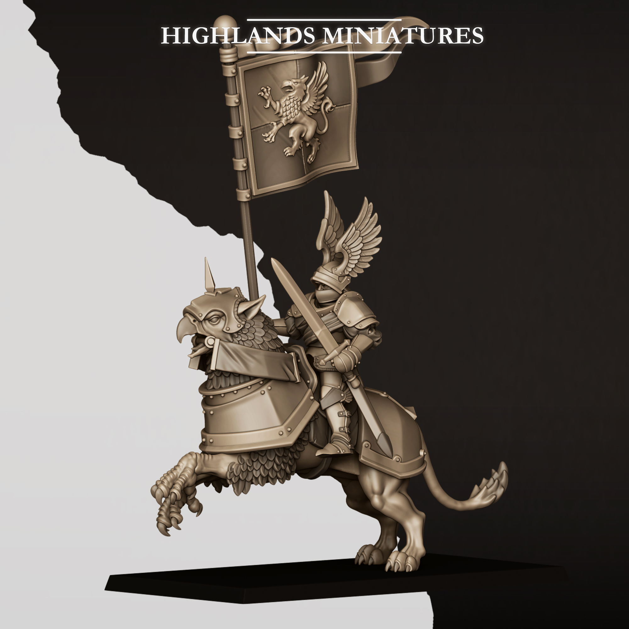 sunland wingless gryphons knights with poleaxes and lances, sunland highland miniatures