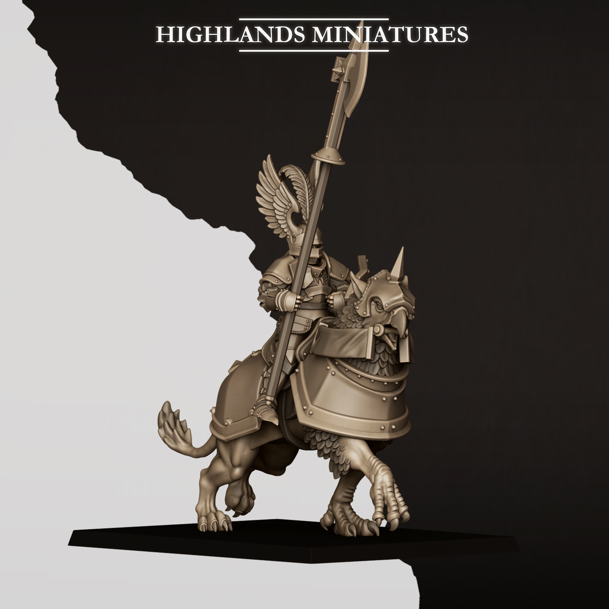 sunland wingless gryphons knights with poleaxes and lances, sunland highland miniatures