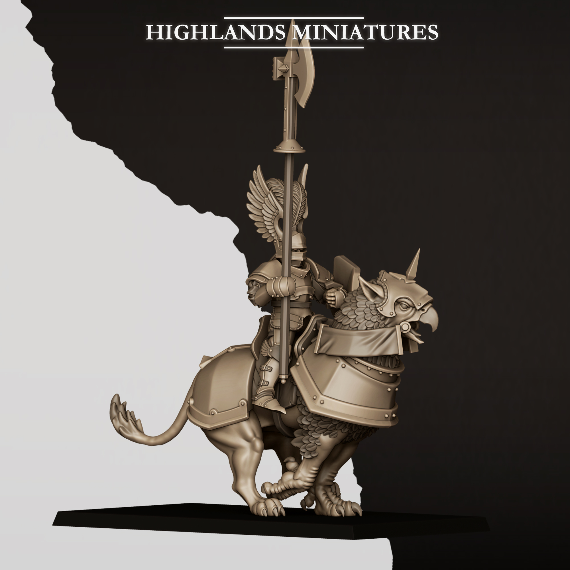 sunland wingless gryphons knights with poleaxes and lances, sunland highland miniatures