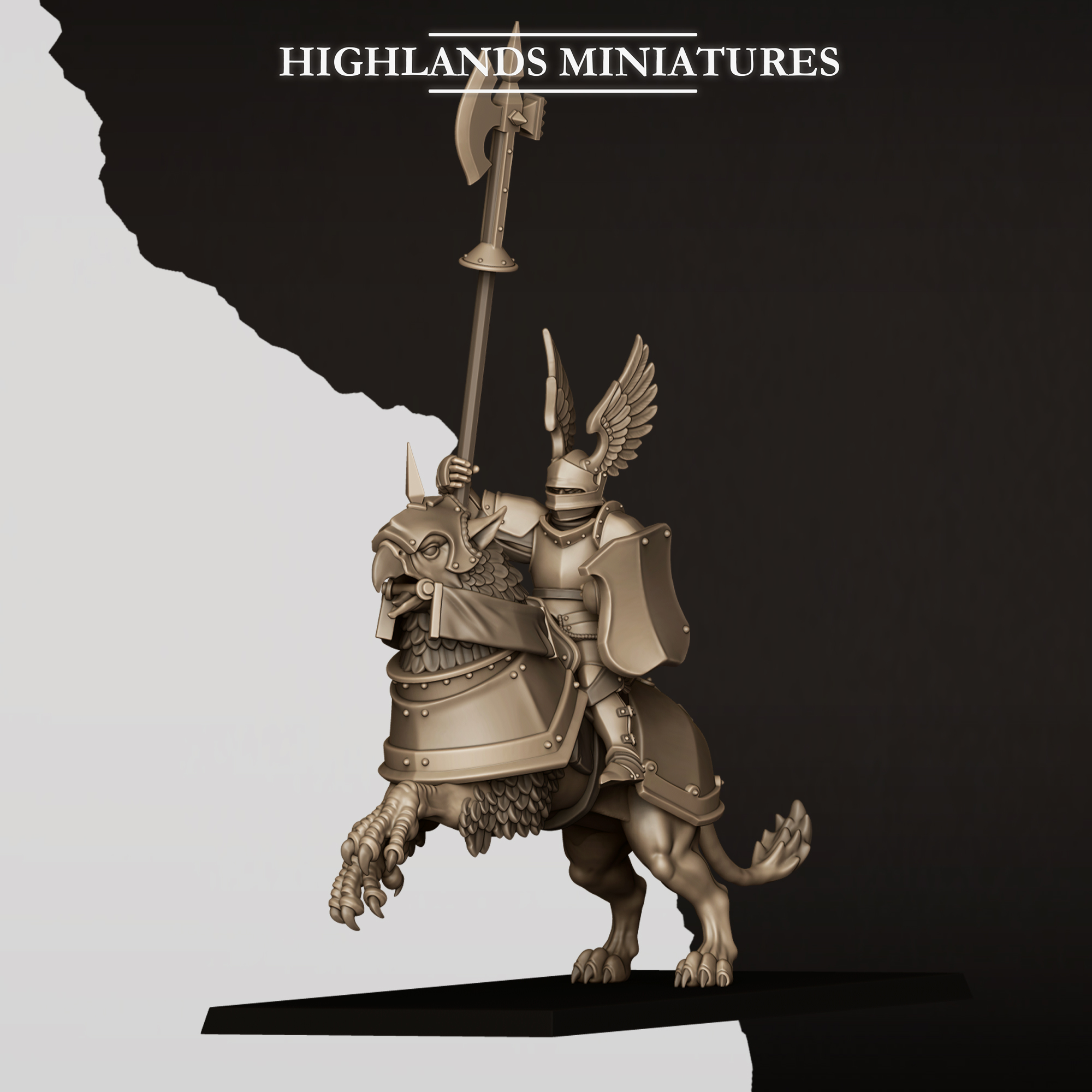 sunland wingless gryphons knights with poleaxes and lances, sunland highland miniatures