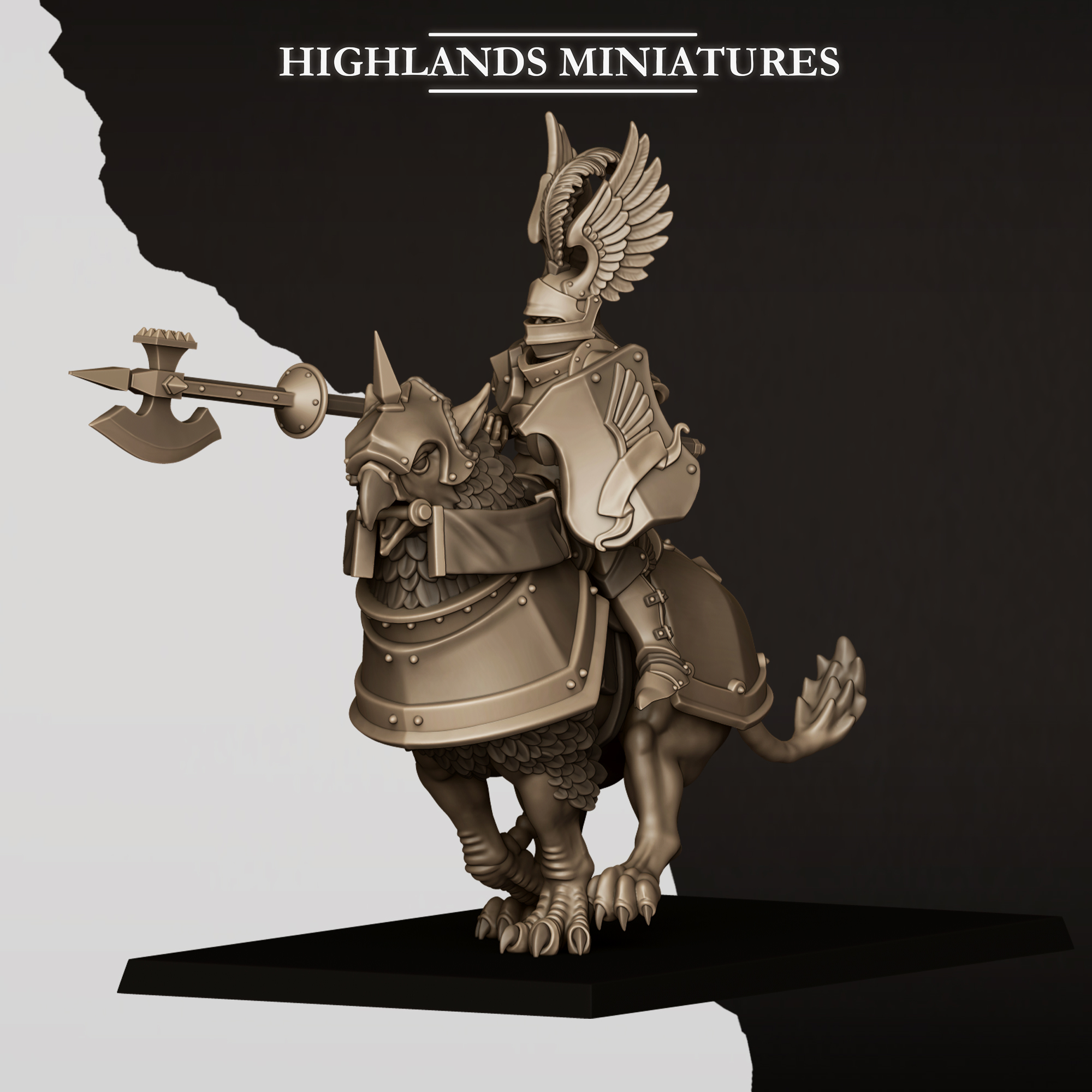 sunland wingless gryphons knights with poleaxes and lances, sunland highland miniatures