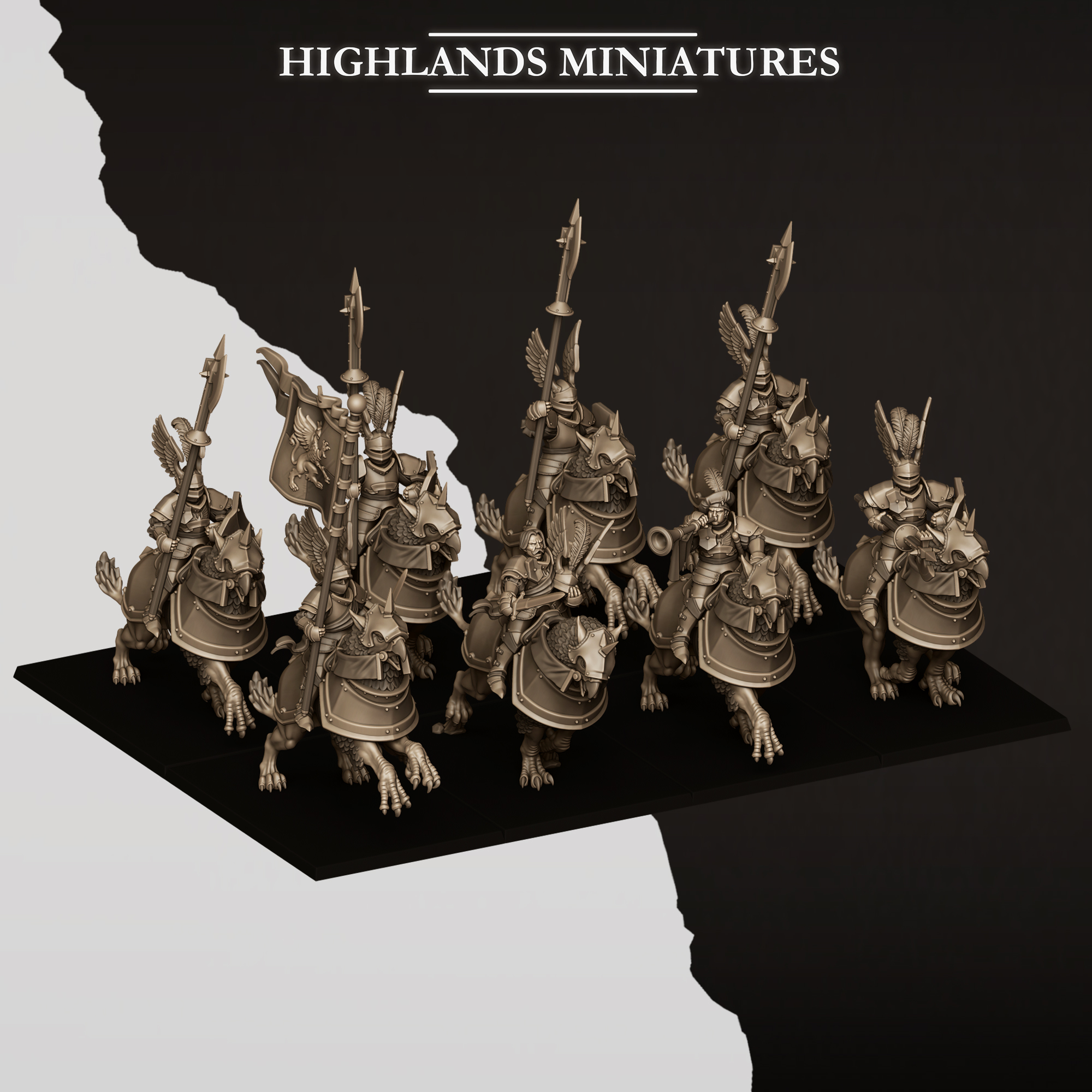 sunland wingless gryphons knights with poleaxes and lances, sunland highland miniatures