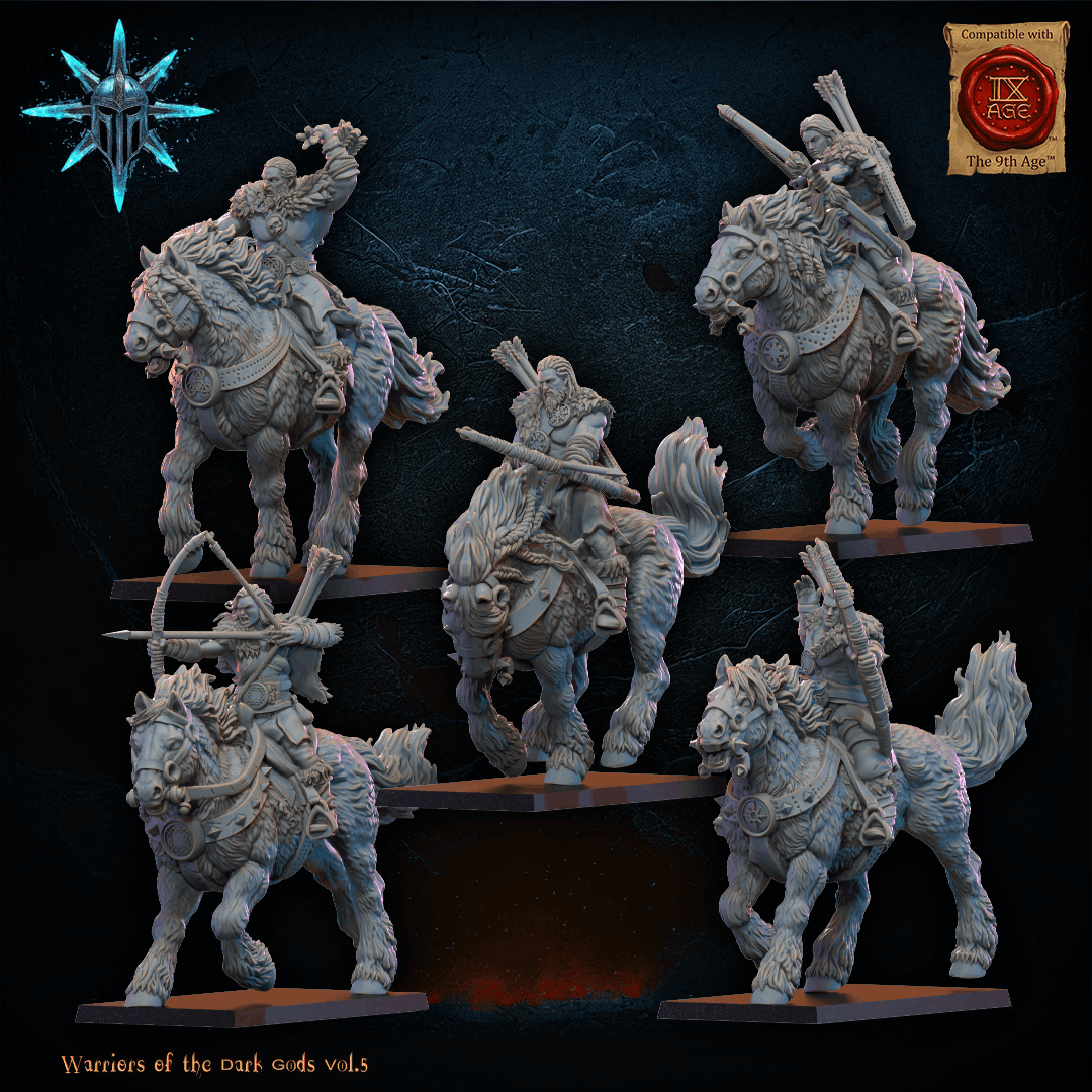barbarian horsemen with bows, warriors of the dark gods, lost kingdom