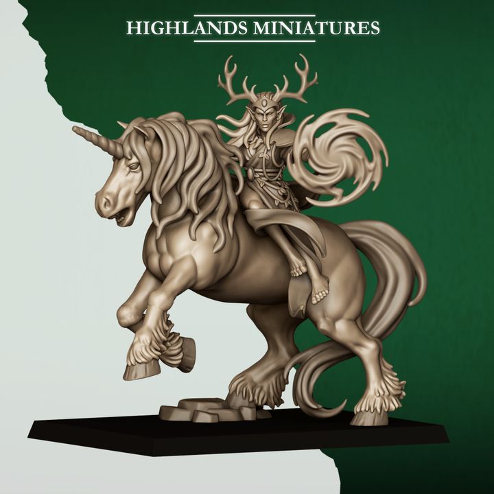 mounted feral elf lord on feral stag, feral elves | highlands miniatures (copy)