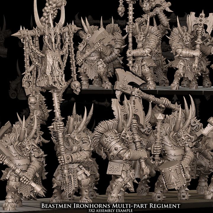 beastmen ironhorns multi part regiment, beastmen avatars of waropy)