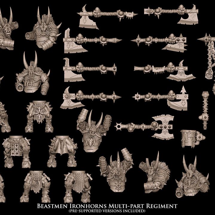 beastmen ironhorns multi part regiment, beastmen avatars of waropy)