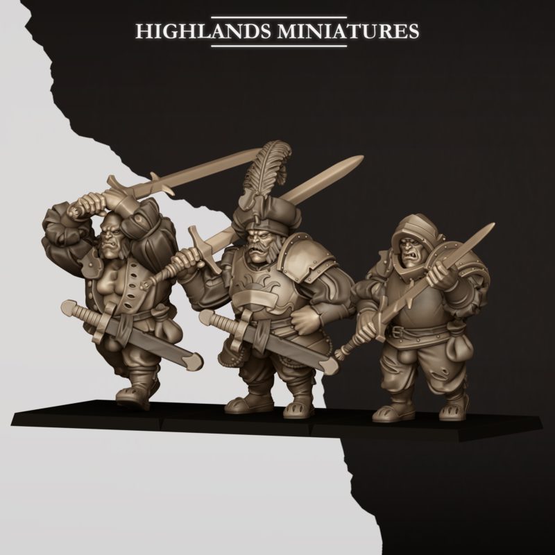sunland ogres with zweihander, sunland highlands miniatures