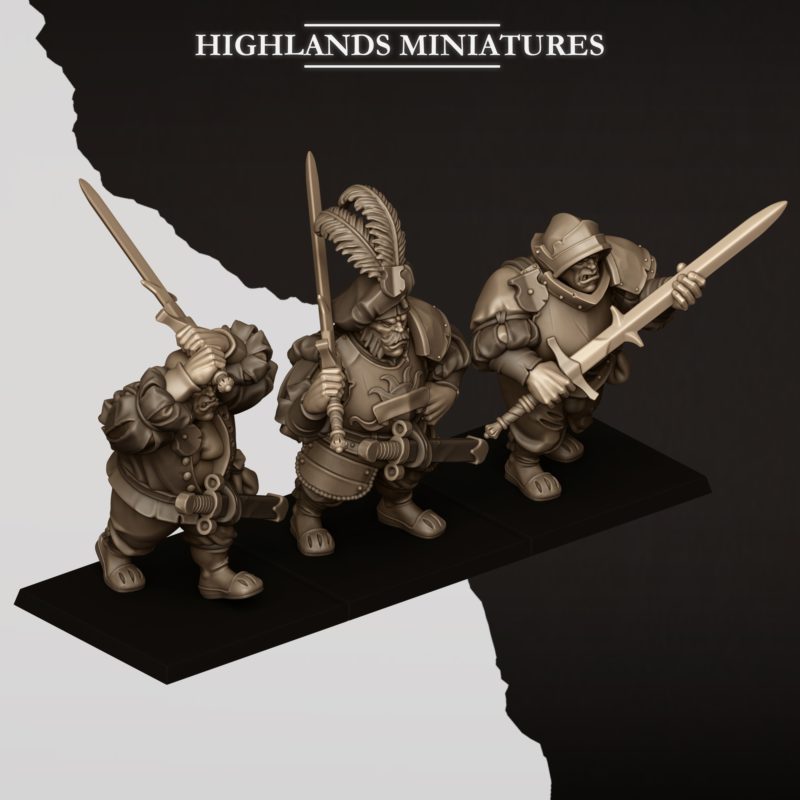 sunland ogres with zweihander, sunland highlands miniatures
