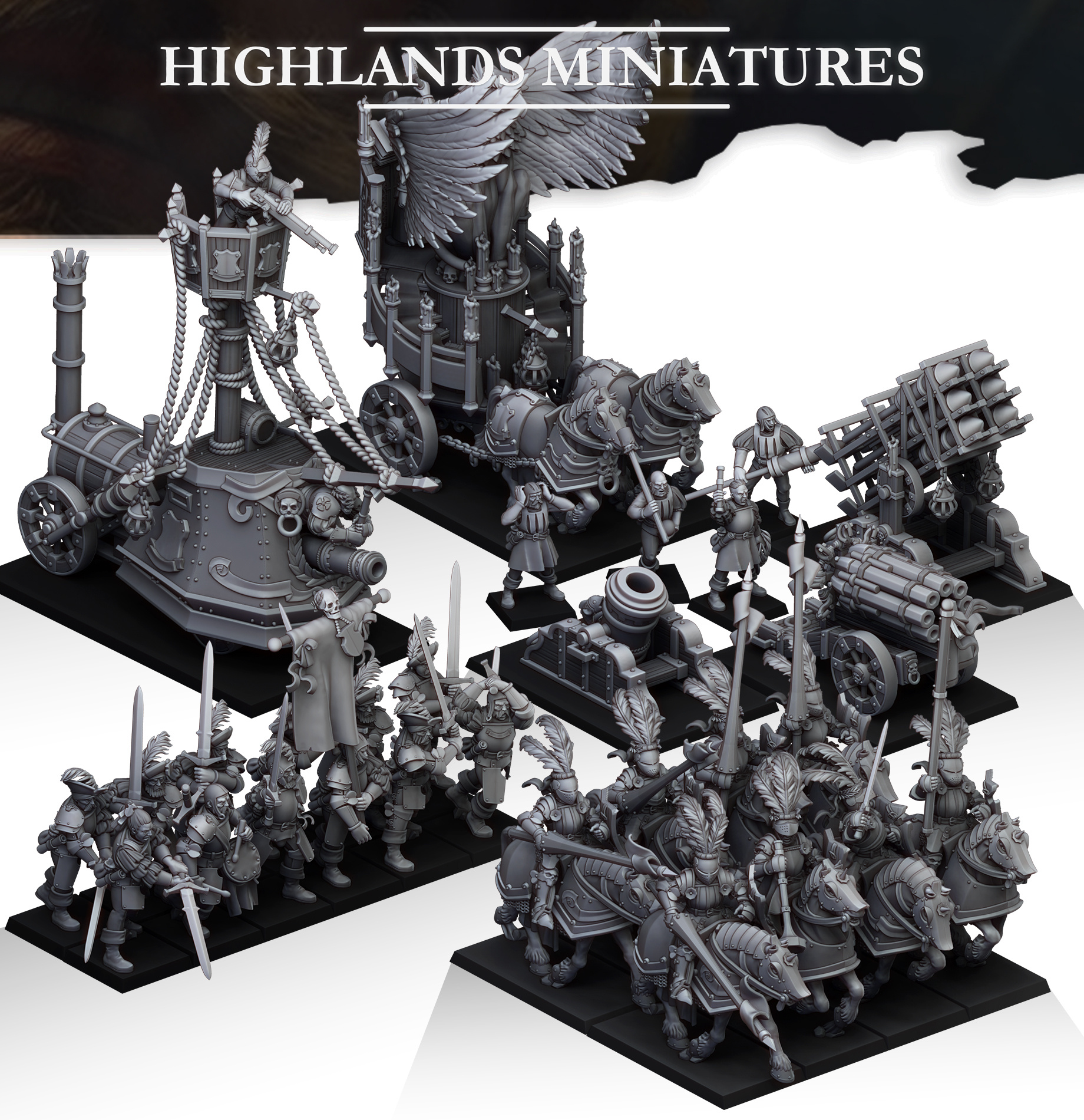 Highlands Miniatures Sunland Army Reinforcements with Landship and artillery