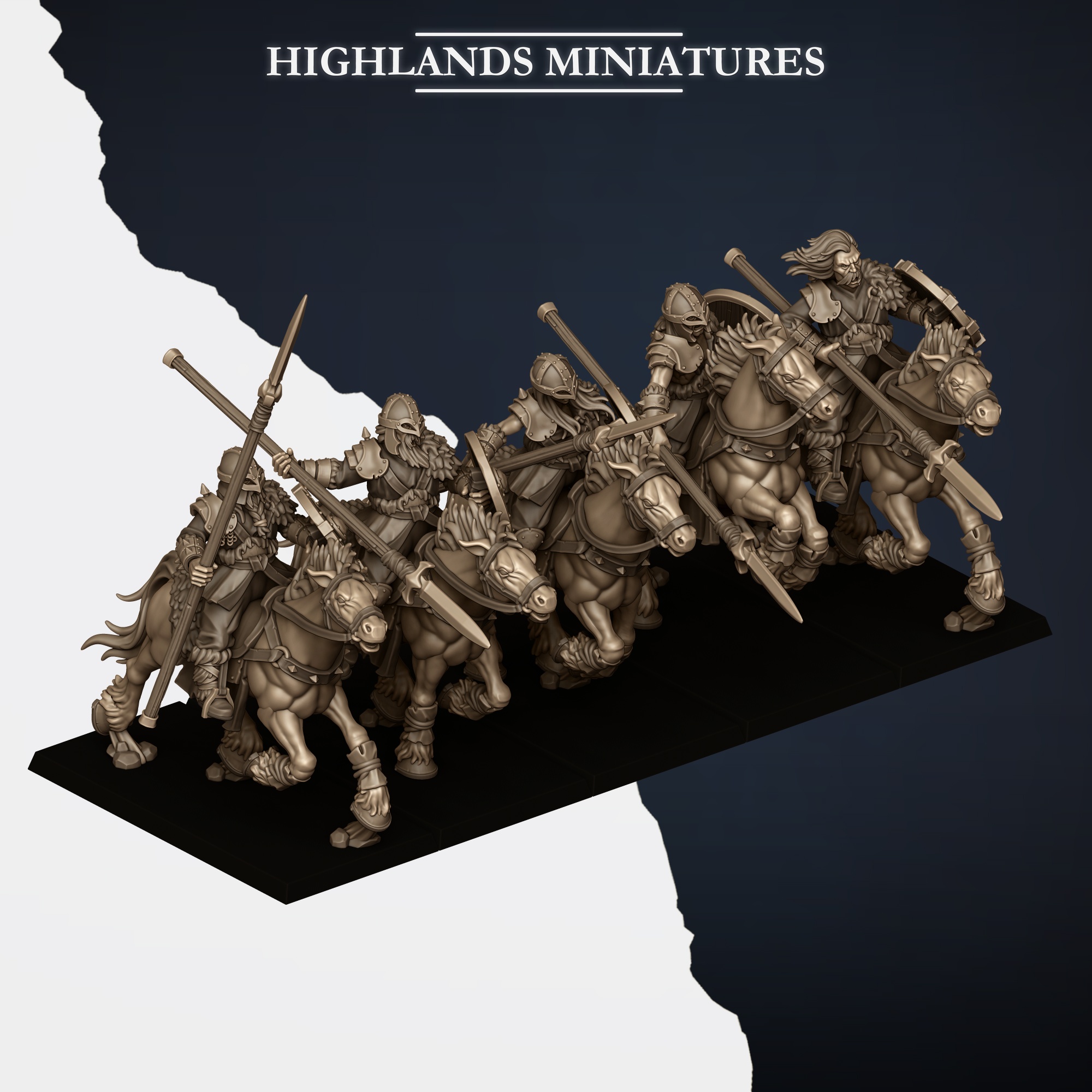 Mounted Norse Raiders with Spears & Shields, Norse Tribes - Highlands Miniatures