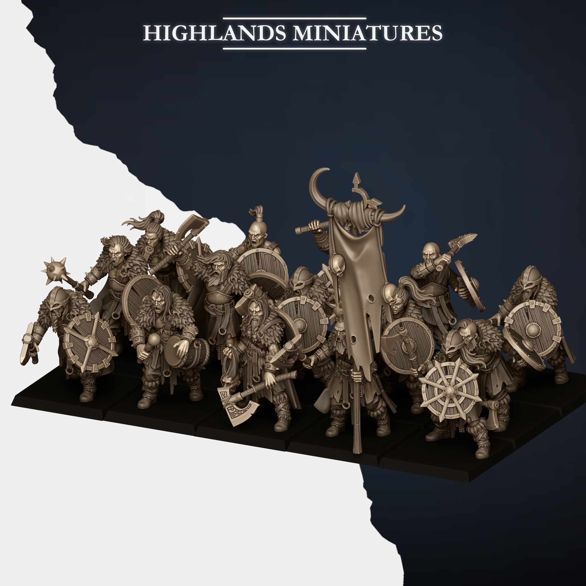 Norse Raiders with hand weapons and shields, Norse Tribes - Highlands Miniatures
