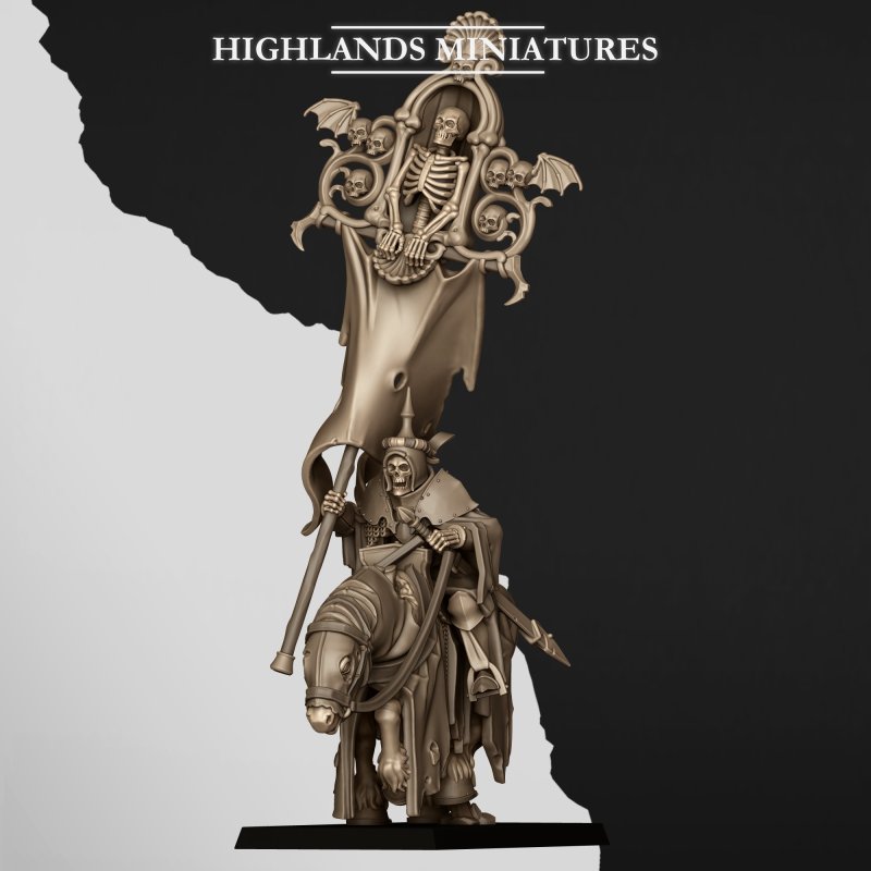 Mounted Skeletal Battle Standard Bearer – Transylvania | Highlands Miniatures